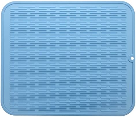 MicoYang Silicone Dish Drying Mat for Multiple Usage,Easy clean,Eco-friendly,Heat-resistant Silicone Mat for Kitchen Counter or Sink,Refrigerator or Drawer Liner Light Blue 2XL 24 inches x 18 inches by MicoYang