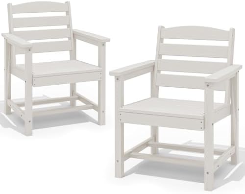 SERWALL Patio Dining Chair Set of 2,All Weather HDPE Dining Chair, White by SERWALL