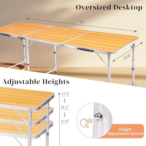 Aluminum Folding Camping Table,3 Adjustable Heights Lightweight (Wood grain - Image 3
