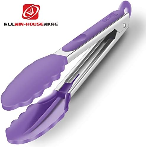 2 Pack Silicone Kitchen Tongs, 9 & 12 Inch, Stainless Steel, Purple - Image 5