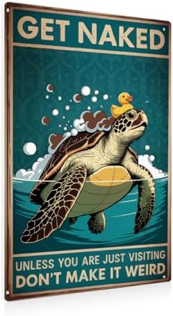 BEASTZHENG Funny Sea Turtle Bathroom Metal Tin Sign Turtle Decor, Ocean Theme Wall Art, Tropical Turtle Bathroom Accessories, Sea Life Tin Sign for Restroom by BEASTZHENG