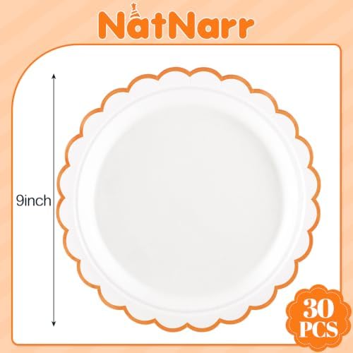 NatNarr 30Pcs Orange Paper Plates Scalloped Fall Dessert Cake Plate - Image 2