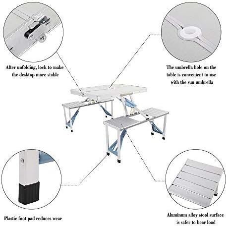 Portable Folding Picnic Table,Outdoor Dining Table,Folding Table and Chair,Kid's Picnic Table,Heavy Duty Camping Picnic Tables,with Umbrella Hole,for Outdoor, Party, Garden, Beach, Backyard (Silver) - Image 5