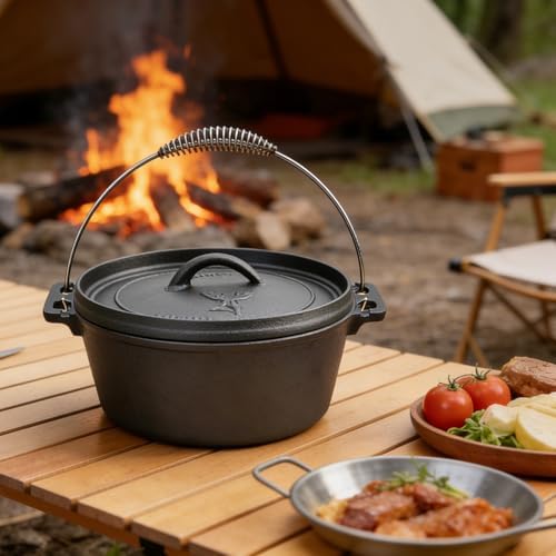 9 Quart Cast Iron Dutch Oven Pre-Seasoned Camp Pot with 10 inch Black Steel Lid Lifter and Polyester Carrybag - Image 6