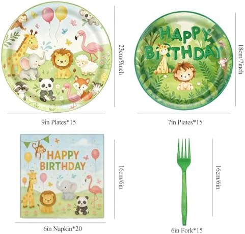 CHANGZHONG 65 Pcs Jungle Animal Themed Birthday Party Plates Zoo Party Decorations Paper Plate Tissue Set - Image 2