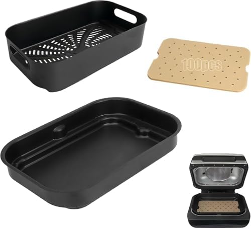 Grill Cooking Pot and Combo Crisper Basket for Ninja Foodi FG551/DG551/DG651 Smart XL 6-in-1 Indoor Accessories Non-Stick Basket & Griddle Pan Replacement & 100 Pack Air Fryer Liners by BBQ-PLUS
