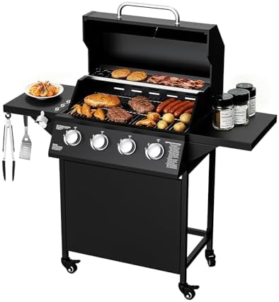 4-Burner Propane Gas Grill, 40000 BTU Stainless Steel Outdoor BBQ by LOUAORIS