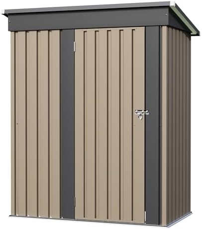 JUMMICO Metal Outdoor Storage Shed 5 x 3 FT Metal Shed with Lockable Door,Waterproof Garden Tool Shed Storage House for Backyard Patio Lawn, Brown - Image 2