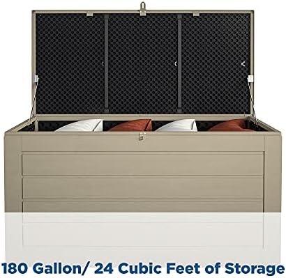 Cosco Outdoor Living 180 Gallon Patio Storage Box, Extra Large, Lockable Lid, Weather-Resistant, Tan/Brown - Image 3