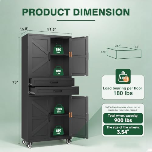 Letaya Metal Garage Storage Cabinets with Wheels,Black Rolling Tool Cabinet - Image 3