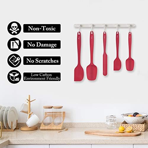 HOTEC BPA Free Silicone Rubber Spatula Set, Red, Set of 5 - Image 5