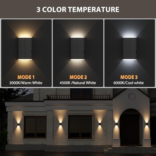 Solar Wall Lights Outdoor,3000/4000/6000K 3 Modes Dusk to Dawn Lighting Solar Wall Sconce IP67 Waterproof Up and Down Solar Lights Outdoor for House, Garage, Porch,Doorway (2 Pack) - Image 2