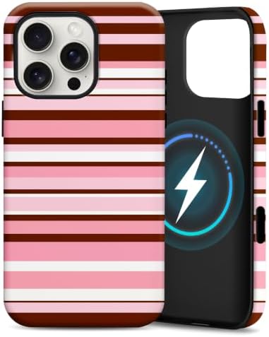 for iPhone 16 Pro Max Case, Magnetic Matte Frosted Dual-Layer Striped Phone Case for Women, Retro Aesthetic Cover Compatible with MagSafe Accessories - Rose Cocoa by YKCZL