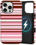 for iPhone 16 Pro Max Case, Magnetic Matte Frosted Dual-Layer Striped Phone Case for Women, Retro Aesthetic Cover Compatible with MagSafe Accessories - Rose Cocoa by YKCZL