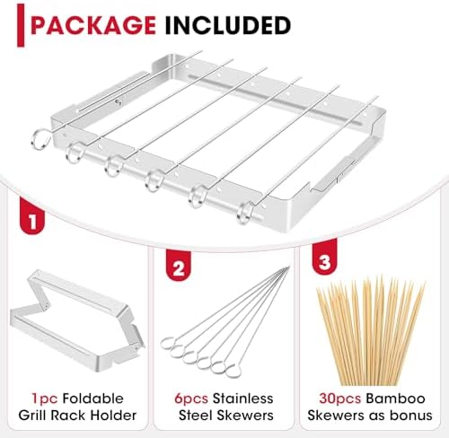 Unicook Upgarded Kabob Skewers, 6pcs 13.5" Stainless Steel Skewers & Rack - Image 5