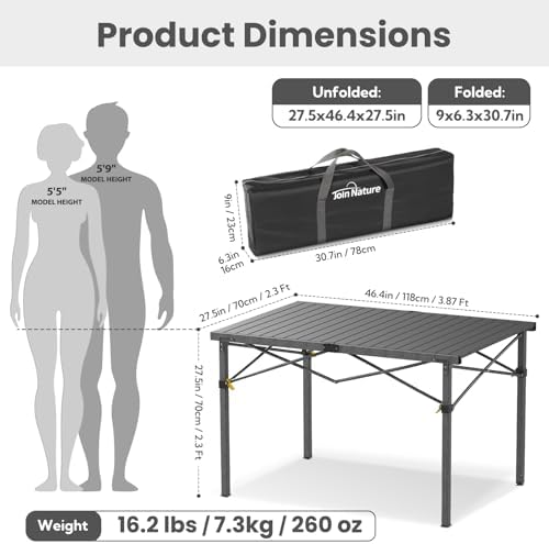 Join Nature 46.4" Large Camping Table for 2-6 People, Heavy Duty Foldable - Image 2