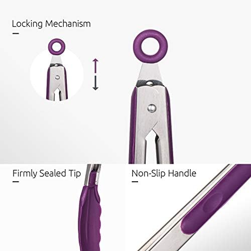 U-Taste Kitchen Tongs for Cooking, 600ºF Heat-Resistant Tps, 3Pcs/Purple - Image 6