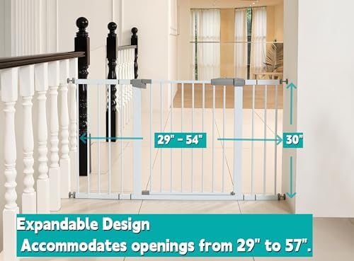 29"-57" Baby and Pet Safety Gate, 30" Tall Metal Walk-Thru Gate for Doorways & Stairs, Easy One-Hand Open, Dual Lock, Extensions & Wall Mounts Included (Gray, 29" x 57" x 30“ ) - Image 2