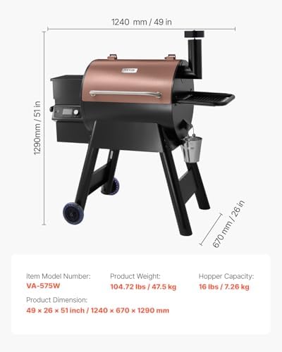 VEVOR Wood Pellet Grill Smoker, 8 in 1 BBQ Grills for Outdoor Cooking, 575 Square Inches Cook Area Electric Smokers, with WiFi-app Control, LCD Screen Controller, Meat Probe, 500°F Max Temperature - Image 7