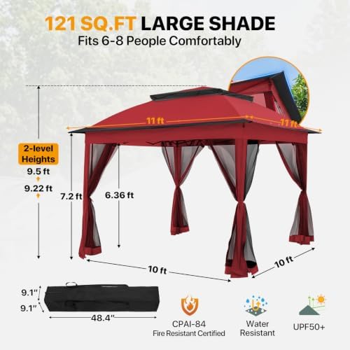 COOS BAY 11x11 Pop Up Gazebo with Netting, Canopy Tent, Red - Image 3