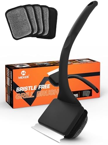 MEKER Grill Brush Bristle Free, Grill Cleaner Brush with 5 BBQ Replacement Head for Cast Iron, Stainless Steel Grates, Safe Grill Scraper Outdoor BBQ Grill, Black by BornforLiving