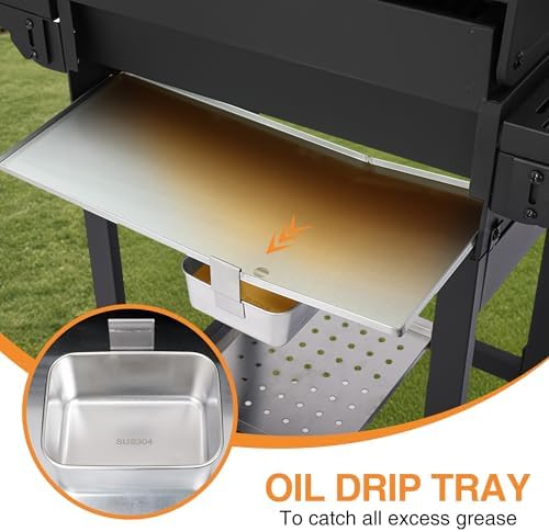 Propane Gas Grill with Folding Side Tables, 3-Burner Gas Grill with Cast Iron Grates and Stainless Steel Griddle Pan, Outdoor BBQ Grill Portable with Wheels 30,000 BTU Output - Image 4