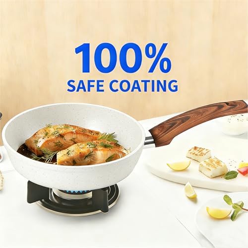 Simple Deluxe 17Pcs Ceramic Cookware Set, Nonstick & Non-Toxic Healthy Pots and Pans, Heat-Resistant Handles, Induction Cookware Sets with Frying Pans, Beige - Image 3