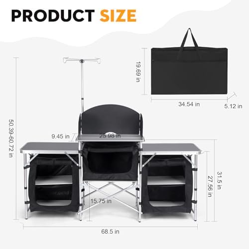 Aluminum Camping Kitchen Table with 3 Multifunctional Cupboards - Image 3