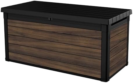 Keter Signature Collection 150 Gallon Resin Deck Box Organization and Storage for Patio Outdoor Cushions, Throw Pillows, Garden Tools and Pool Supplies, Rosewood by Unknown