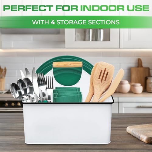 Plexon Metal Utensil Caddy With Handle - Farmhouse Kitchen Utensil Holder - Image 5