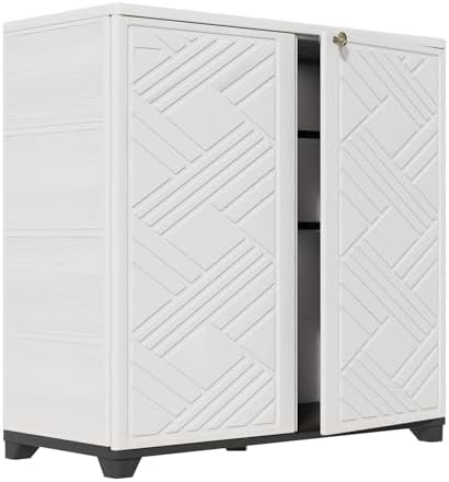 HOMSPARK Indoor/Outdoor Storage Cabinet with Doors and 2 Metal Shelves, 34”x15”x34” HDPE Plastic Storage Box for Patio, Garden, Enterway, Balcony, Multi-Purpose for Daily Tools, White by HOMSPARK