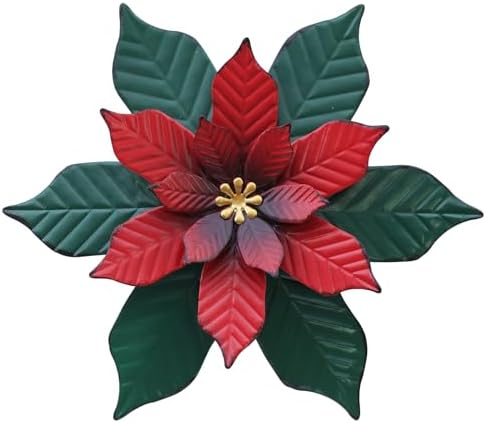 YEAHOME Chrismas Wall Decorations Indoor - 11 inch Metal Flower Wall Art Decor, Poinsettia Yard Garden Decor Hanging for Kitchen, Bathroom, Bedroom, Handmade Gift for Home, Indoor or Outdoor by YEAHOME