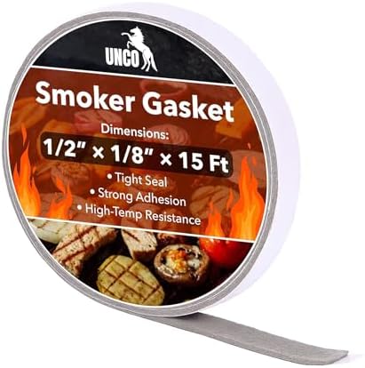 UNCO- Smoker Gasket, 15 ft, 1/2" x 1/8", Gray, Smoker Gasket Sealer High Temp by Unco