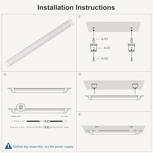 4 Packs 4FT LED Batten Light with 50cm Cable, Ultra-Thin Ceiling Surface Mounted Light, 40W, 4000K, IP20, LED Ceiling Lamp for Garage, Shop, Hallway, Office, Market, ver2 - Image 6