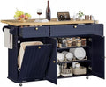 ONBRILL 60" Kitchen Island with Trash Can Storage, Rolling Island Table by ONBRILL