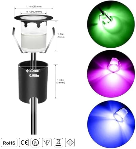 RNEHON LED Outdoor Deck Lights Kits with Protecting Shell, RGB Φ1.18in IP67 Waterproof Recessed Stair Step Landscape Lighting, 12V Low Voltage for Garden Yard Patio Floor Kitchen Decoration (20 Pack) - Image 3