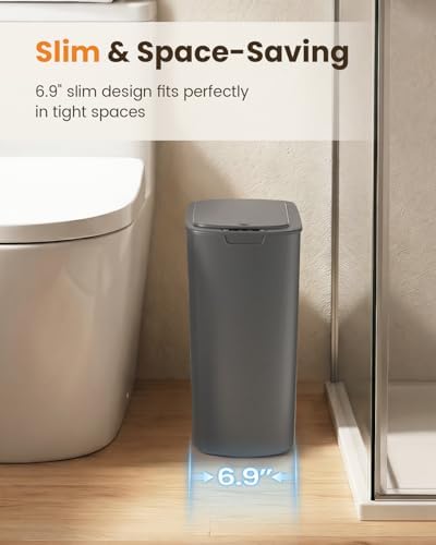 Cesun 5 Gallon Automatic Bathroom Trash Can with Lid, Grey, Touchless - Image 3