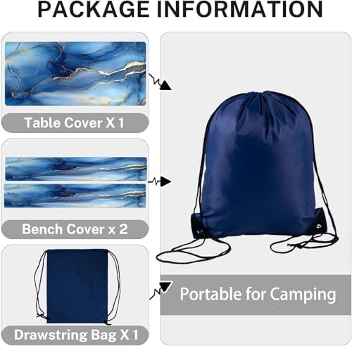 CAPSCEOLL Picnic Table Cover with Bench Covers 6ft - Dark Blue Marble - Image 3