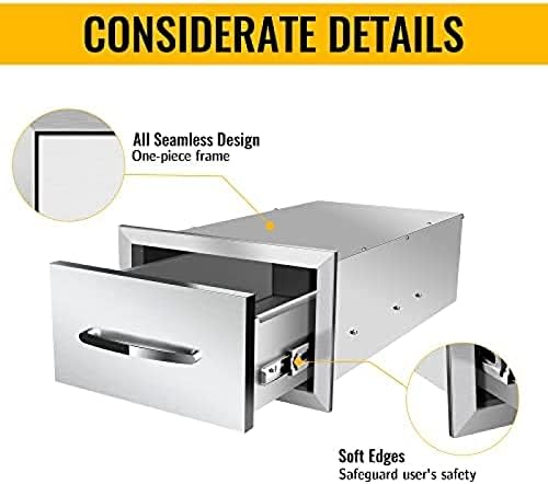 AHLOKI Stainless Steel with Chrome Handle BBQ Island Drawers for Outdoor Kitchen Or Grill Station,14Wx23Dx8.5H - Image 6