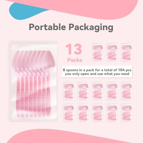 Pink Plastic Spoons Heavy Duty, Disposable Party Supplies 104 PCS - Image 4