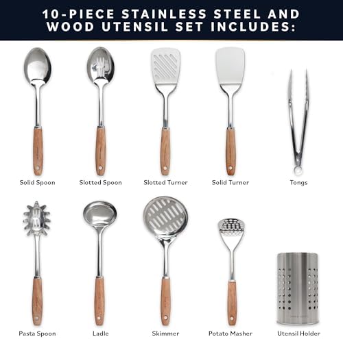 Home Hero 10-Piece Stainless Steel Kitchen Utensil Set with Wooden Handle - Image 3