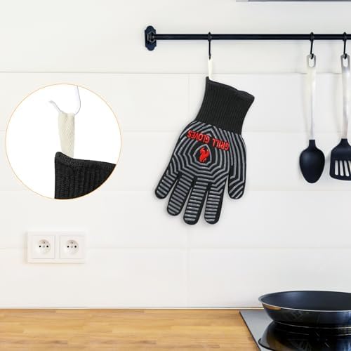 QUWIN BBQ Gloves, 1472°F Heat Resistant Grilling Gloves Silicone Non-Slip Oven Mitts, Kitchen Gloves for BBQ, Grilling, Cooking, Baking(One Size Fits Most, Black)- 1 Pair - Image 4