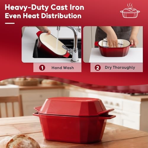 Enameled Cast Iron Dutch Oven for Bread Baking – 3QT Oval Round Heavy Duty Bread Pan with Lid, Non-Stick Ceramic Coating,Loaf Cast Iron Bread Oven for Sourdough, Baking, Roasting, Braising, Stovetop & Oven Safe - Image 4