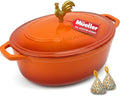 MUELLER HOME 5.5 Quart Enameled Cast Iron Oval Dutch Oven w Rooster Knob & Cotton Potholders, Heavy-Duty Cookware, Oven-Safe up to 500° F & Across All Cooktops, Gifts for Grandma & Women, Orange by MUELLERHOME