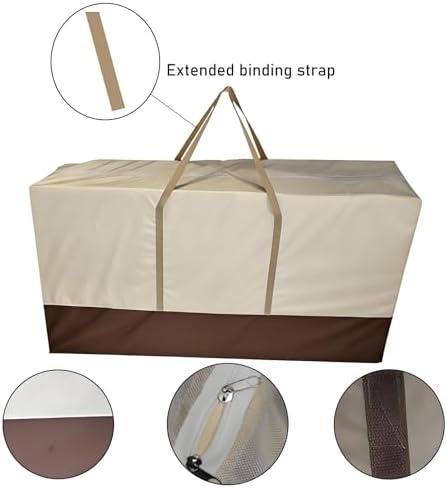 68" Extra Large Waterproof Outdoor Cushion Storage Bag – Heavy Duty Patio Furniture Cover with Zipper,Handles for Pool Decor,Christmas Tree Storage & Moving (173x76x51cm) (Beige And Brown) - Image 7