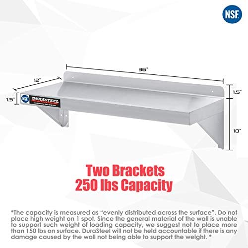 DuraSteel Stainless Steel Wall Shelf - 36" Wide x 12" Deep Commercial Grade - NSF Certified - Industrial Appliance Equipment (Restaurant, Bar, Home, Kitchen, Laundry, Garage and Utility Room) - Image 3