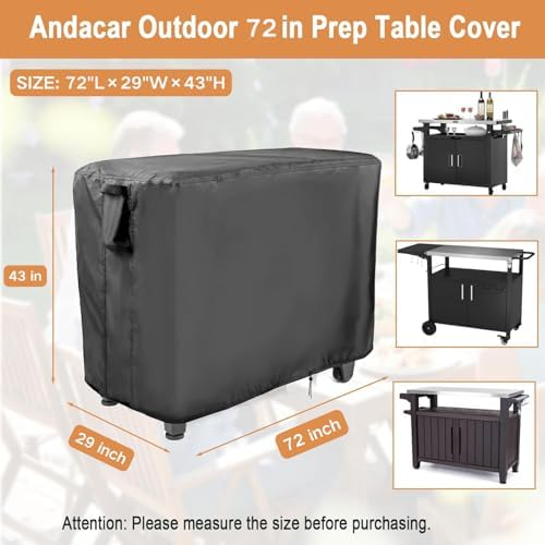 Prep Table Cover for Outdoor Bar Table, 72inch Outdoor BBQ Cart Cover Bar Tool Cart Covers Cooler Covers - 72"L×29"W×43"H, Black - Image 3