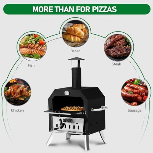 Outdoor Pizza Oven Wood Fired 2-Layer Pizza Ovens Outside Pizza Maker with Stone, Removable Cooking Rack for Camping Backyard BBQ - Image 4