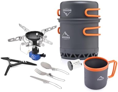 Widesea Camping Cookware Sets for 1-2 Person, Compact Backpacking Cookware with Pots, Stove, Mug and Outdoor Cooking Accessories by WIDESEA