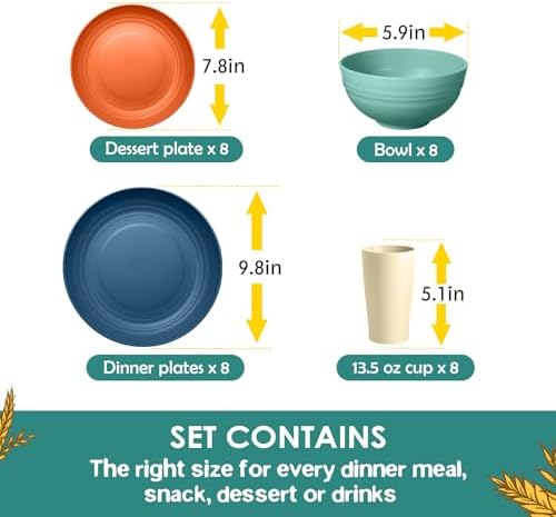 Teivio 32-Piece Plates and Bowls Sets for 8,Colorful Kitche Dinnerware Sets - Image 2